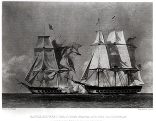 Batalha entre os Estados Unidos e o macedônio, 30 de outubro de 1812, gravada por Duthie